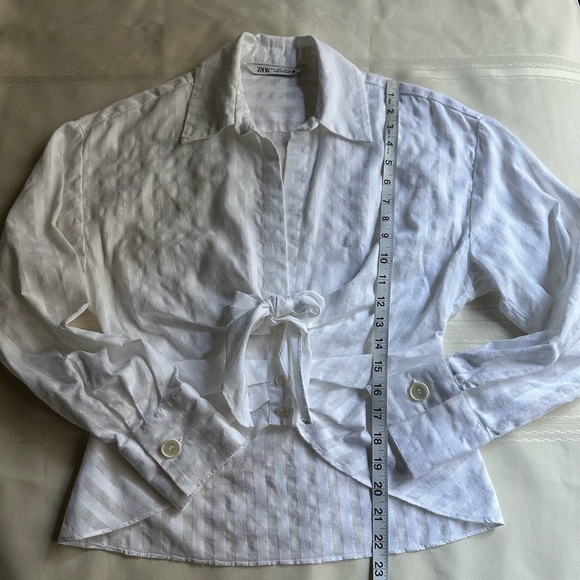 Zara White Button Down Shirt with Tie Front - Picture 8 of 11